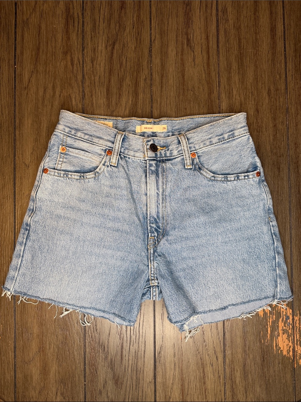 Levi's Medium Wash Distressed High Rise Raw Hem Dad Jean Shorts size 26